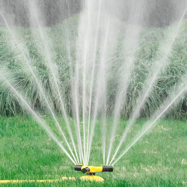 Adjustable lawn sprinkler with wide coverage for gardens & yard care. Features 360-degree rotation for efficient irrigation.