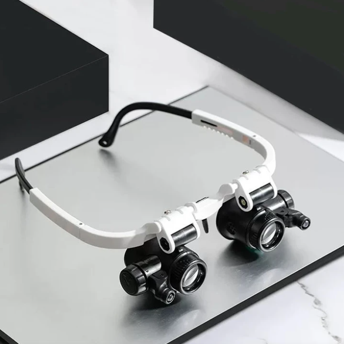 Adjustable LED magnifying glasses with bright lights for detailed hobbyist and repair work, perfect for crafts and electronics.