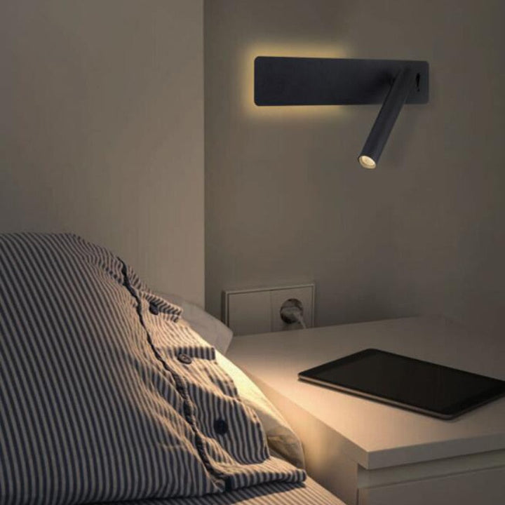 Adjustable LED bedside wall light, a modern reading lamp delivering focused task lighting for bedrooms.