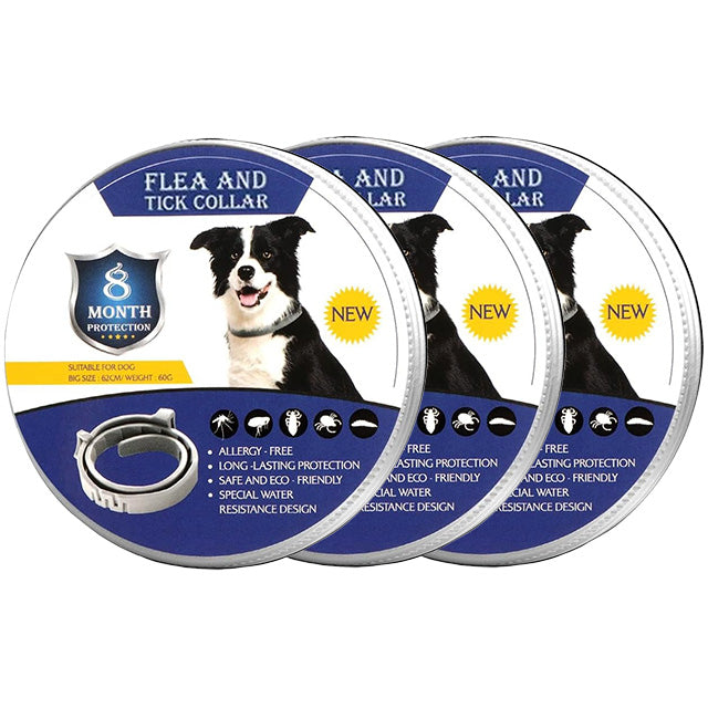 Long-term waterproof flea & tick collar for cats & dogs, adjustable & natural pest repellent.