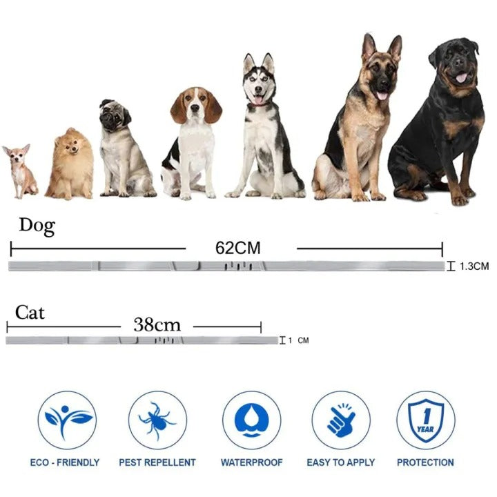 Long-lasting waterproof flea & tick collar for pets. Adjustable pest control for cats & dogs.