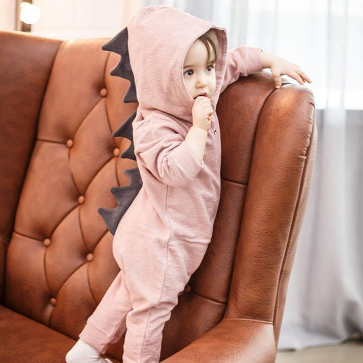 Adorable baby dinosaur romper with detailed 3D spikes. Cute dino onesie for infants & toddlers.