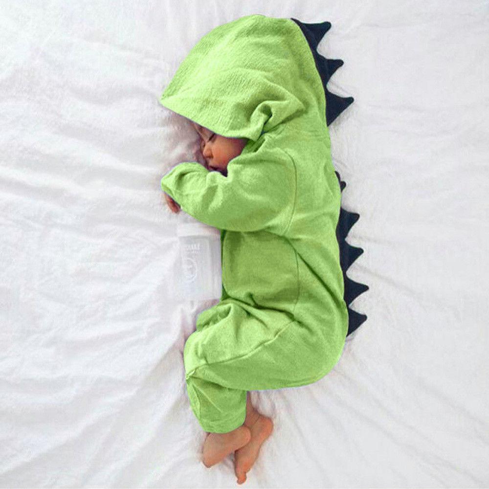 Sweet baby dinosaur apparel, a soft romper bodysuit with fun 3D spikes. Ideal cute infant dino outfit.