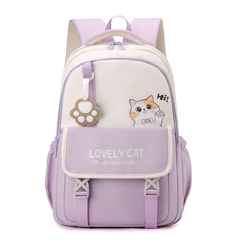 Adorable pink cat school backpack for girls, durable and cute kids animal design, perfect for school or travel.