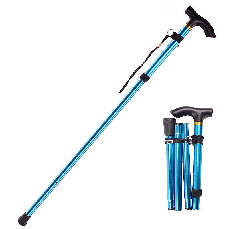 Adults' black adjustable folding walking stick for mobility support & travel convenience.