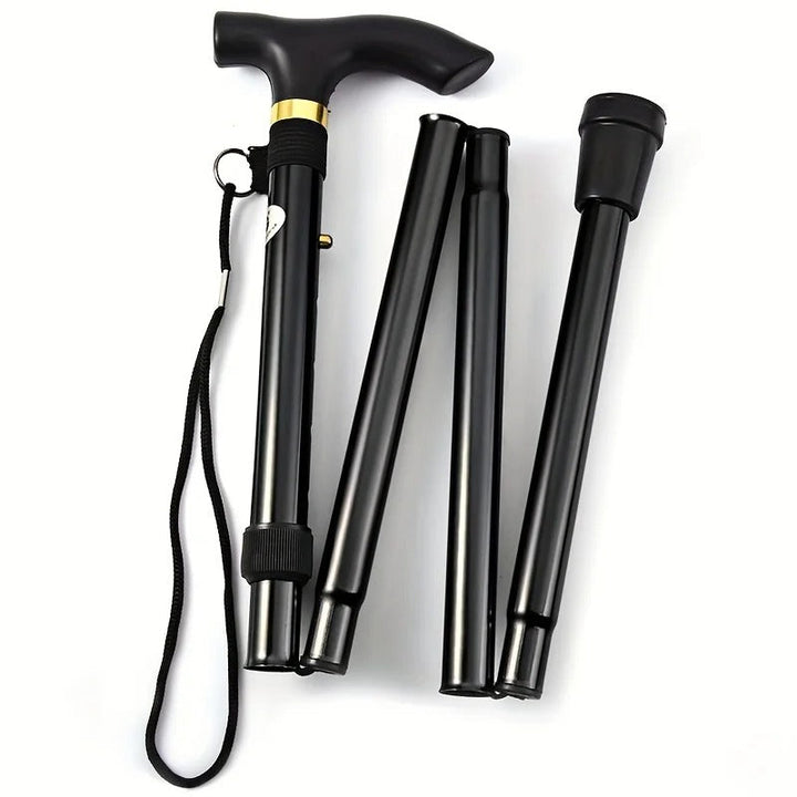 Adults' travel-friendly folding walking stick, adjustable height for personalized support and improved mobility.