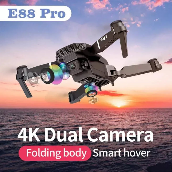 Advanced 4K flying camera drone with dual-lens & wide-angle capability for high-resolution aerial footage.