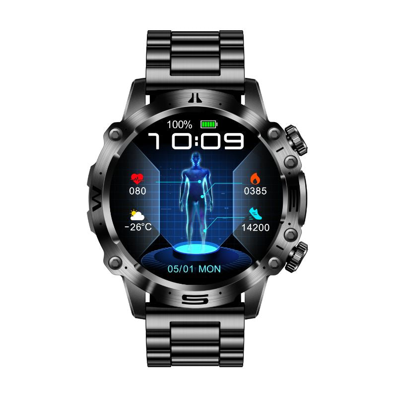 Advanced fitness smartwatch with AMOLED display, heart rate & BP monitor, and Bluetooth calling.