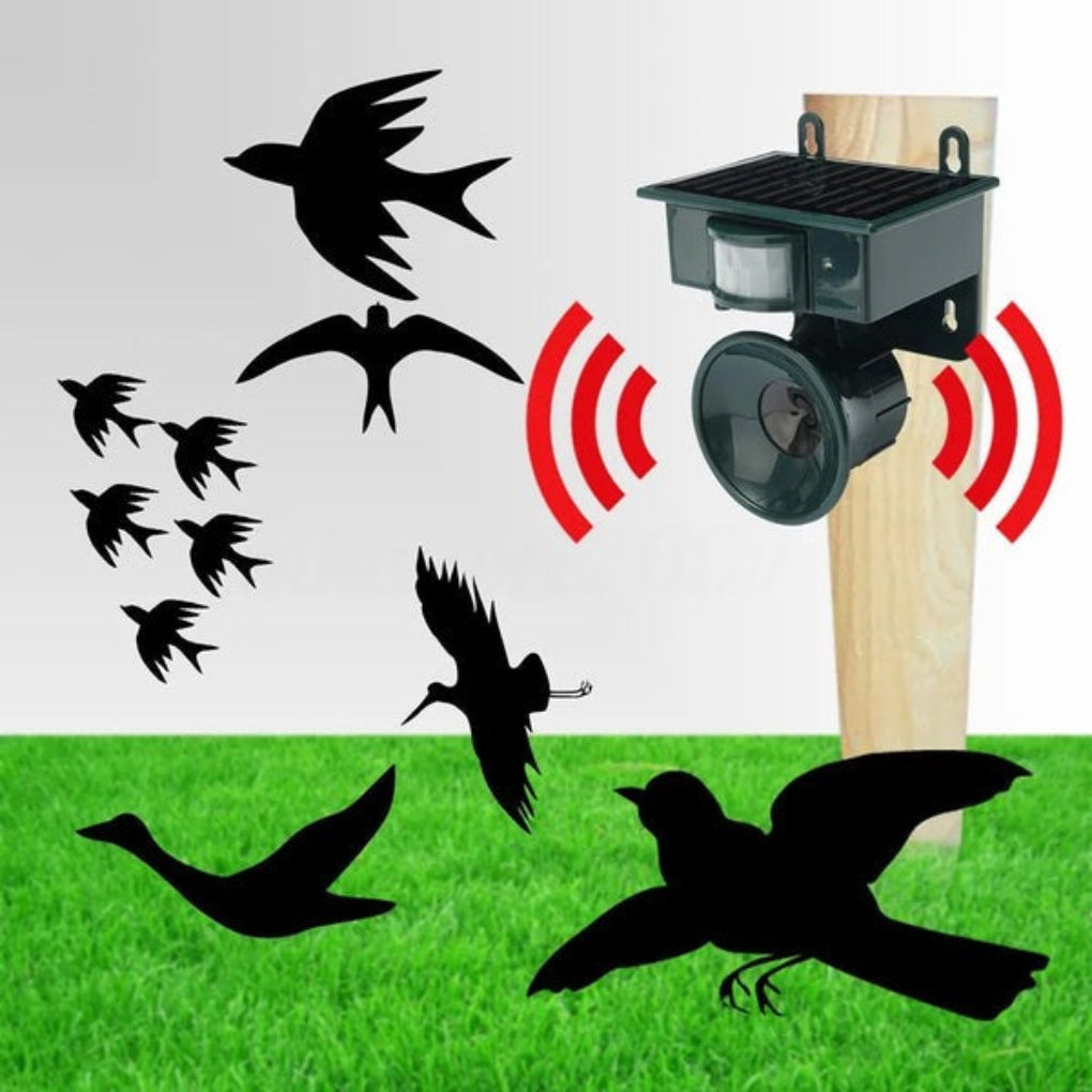 Advanced motion sensor bird deterrent for gardens and outdoor spaces, humane pest control.