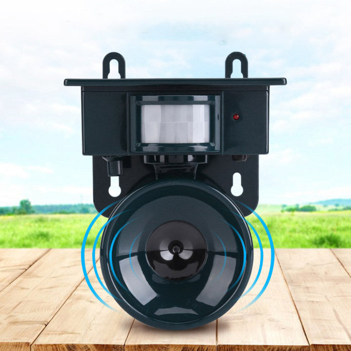 Weatherproof motion sensor bird repellent protecting outdoor areas from pests.