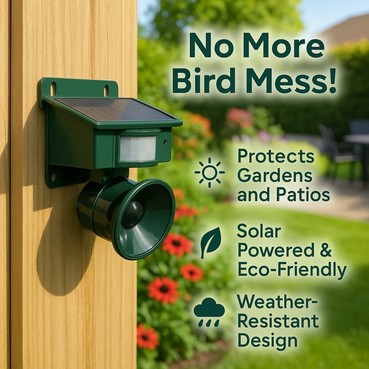 Versatile motion sensor bird deterrent, effective for gardens, patios, and outdoor areas.