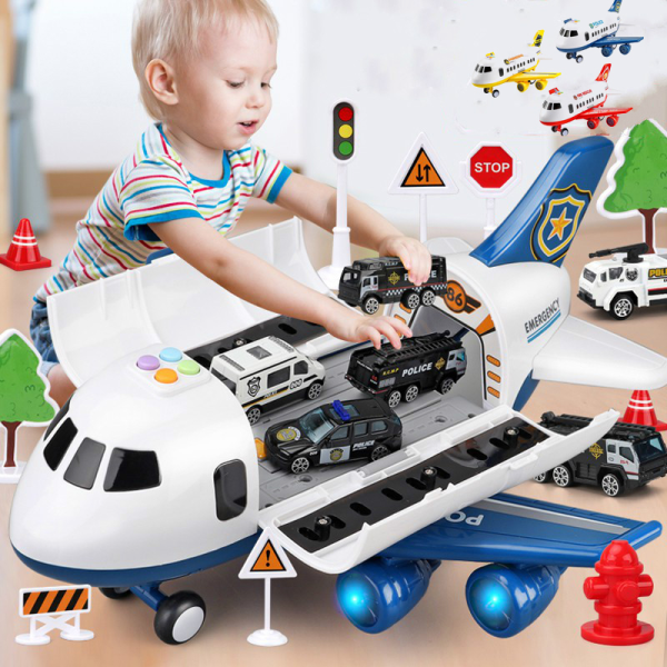 Open Adventure Airplane Playset revealing interior compartments for toys