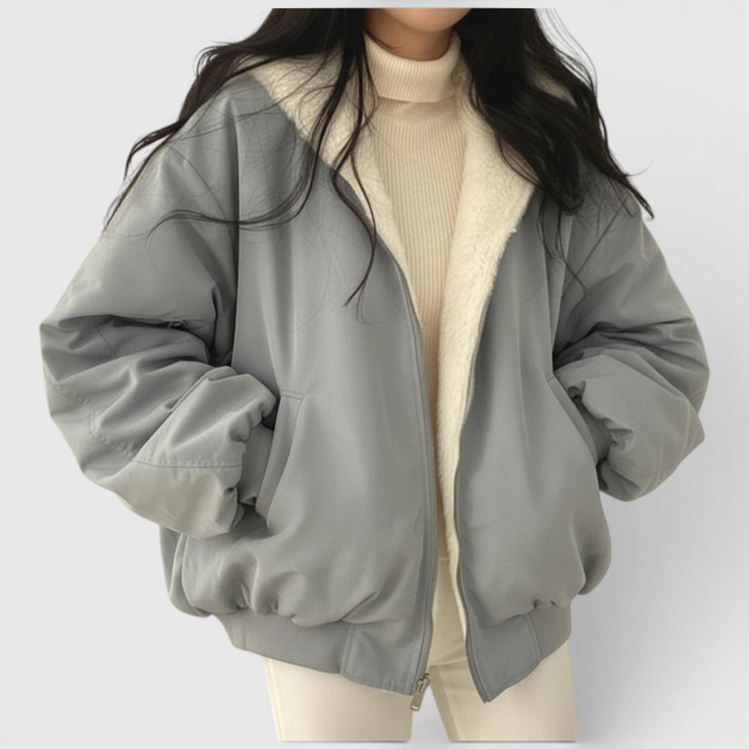 Classic Amelia women's bomber jacket, lightweight and cozy, essential outerwear for everyday transitional style.