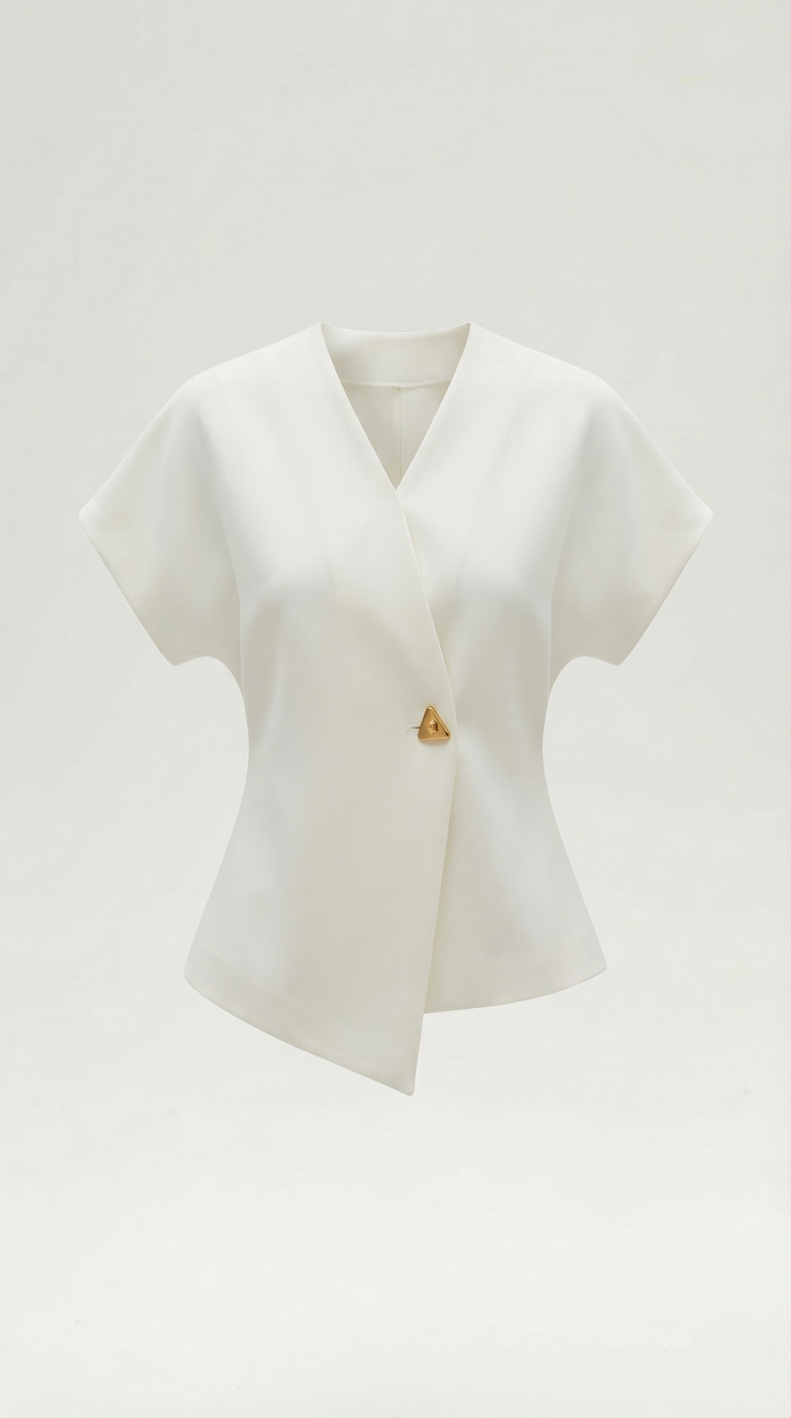 Model wearing the Amy V-Neck Blouse, highlighting its feminine design and chic, effortless style.