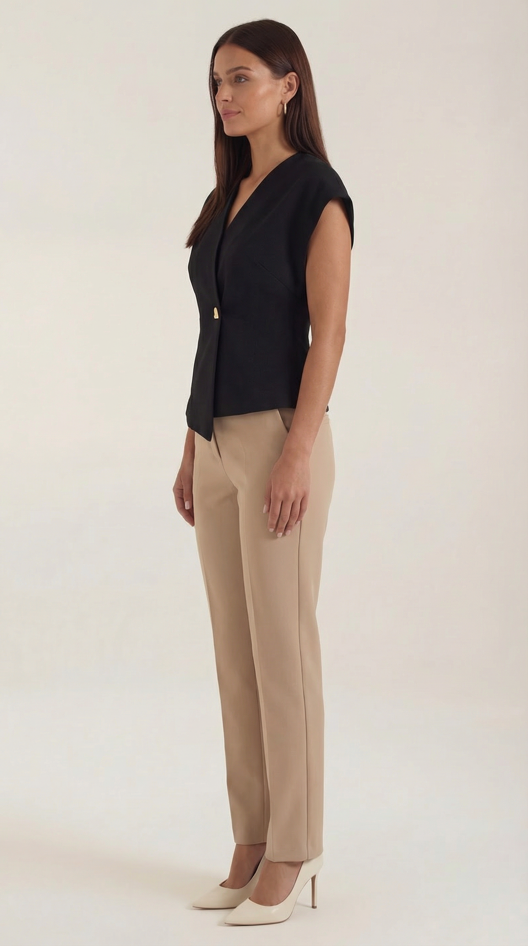 Amy V-Neck Blouse in a soft blue, ideal for professional attire and sophisticated feminine looks.