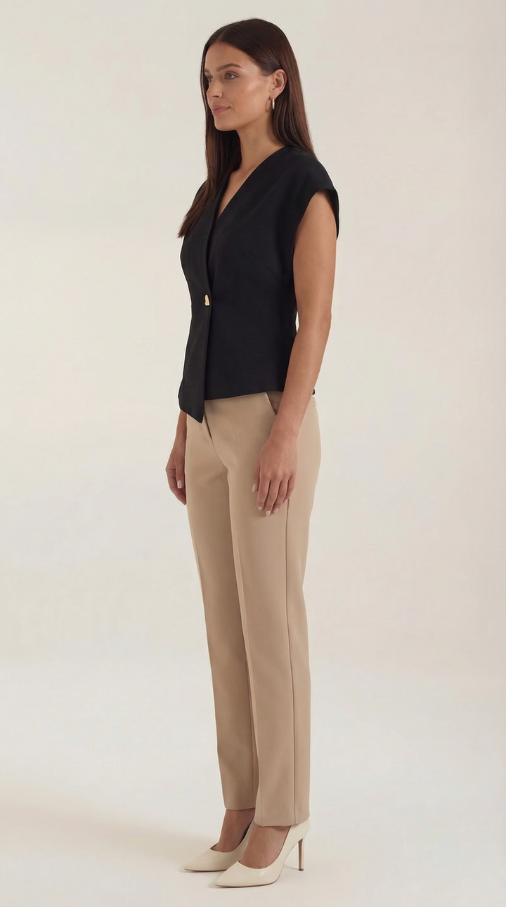 Amy V-Neck Blouse in a soft blue, ideal for professional attire and sophisticated feminine looks.