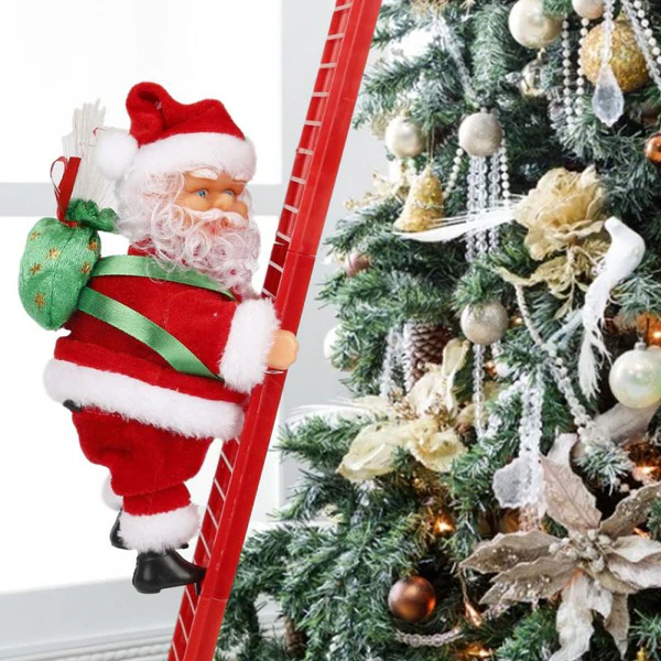Festive Christmas tree decoration featuring an animated climbing Santa, adding holiday cheer to your decor.