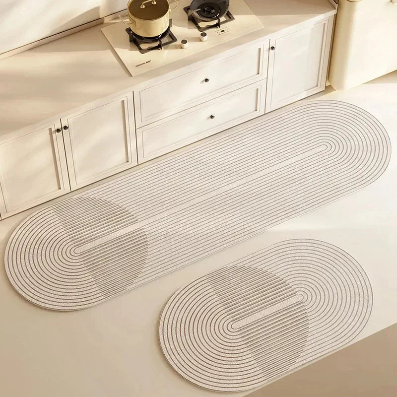 Close-up of a non-slip kitchen mat showcasing its comfortable cushioning and textured surface.