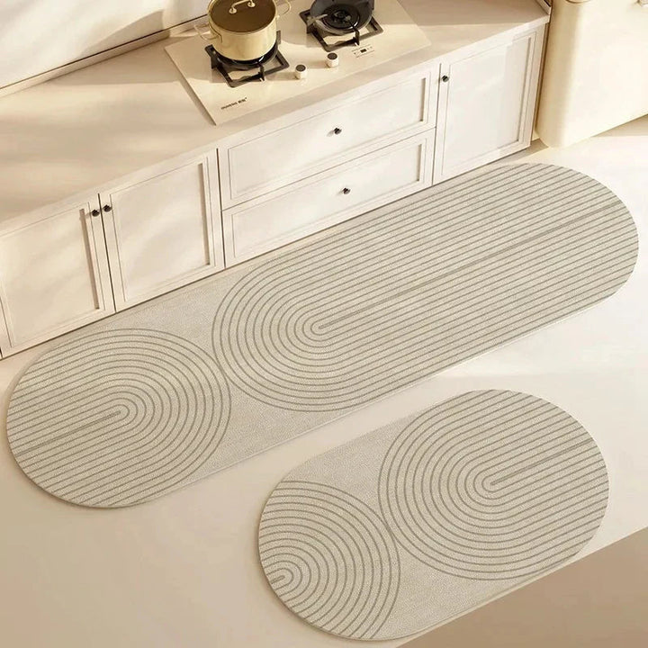 Modern home decor kitchen mat, anti-fatigue and absorbent, designed for kitchen comfort.