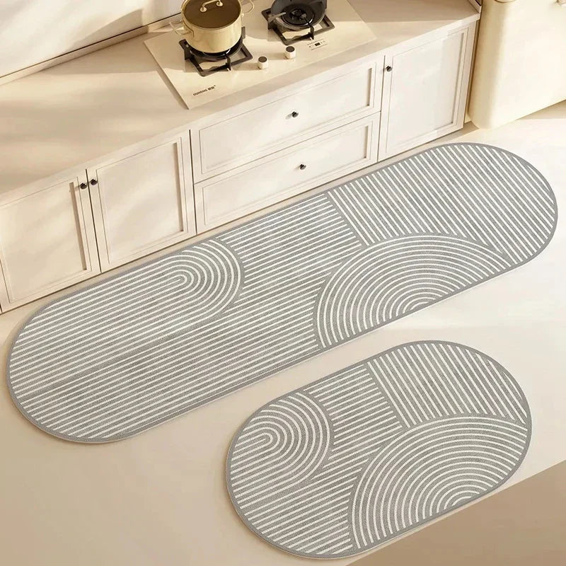 Elegant anti-fatigue cushioned mat providing non-slip grip and stylish design for any kitchen.