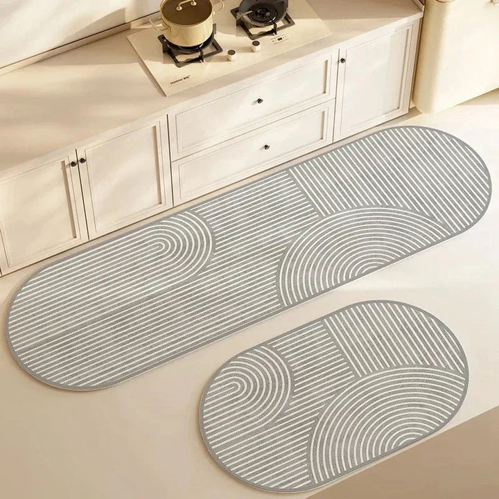 Elegant anti-fatigue cushioned mat providing non-slip grip and stylish design for any kitchen.