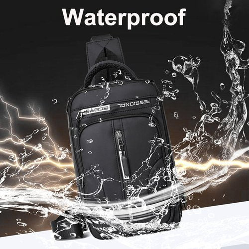 Anti-theft water-resistant travel backpack with external USB port for charging devices on the go.