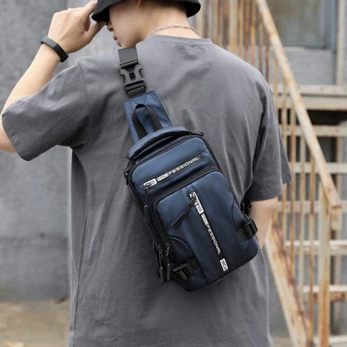 Modern urban backpack with a sleek design and integrated USB port for convenient mobile device charging.
