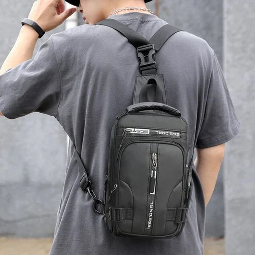 View of the spacious interior of the anti-theft travel backpack, showing organized compartments for laptops and essentials.