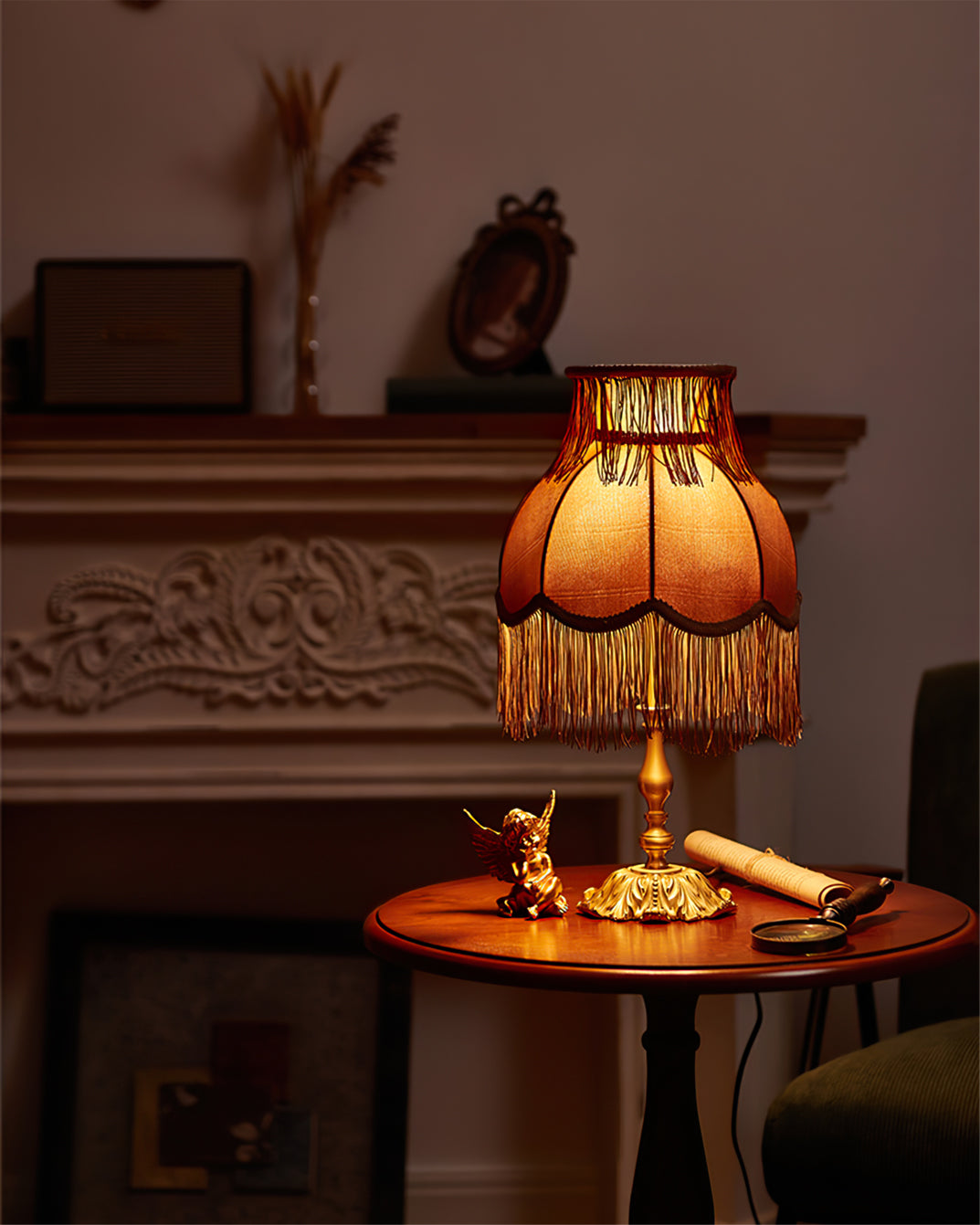 Modern red table lamp with brass base, Arina brand, adds a pop of color to decor.