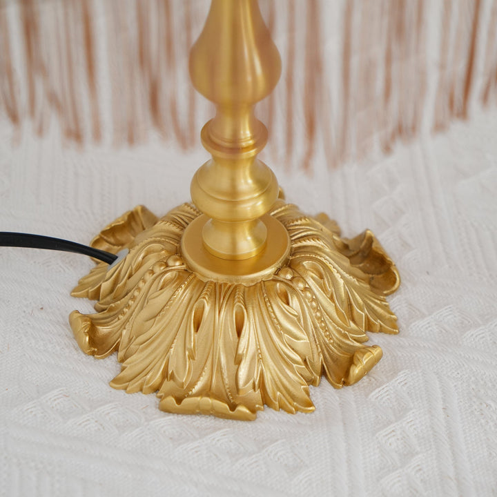 Classic red table lamp by Arina, featuring a beautiful brass design, home decor piece.