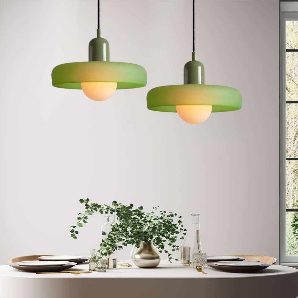 Contemporary pendant light inspired by Bauhaus design principles.