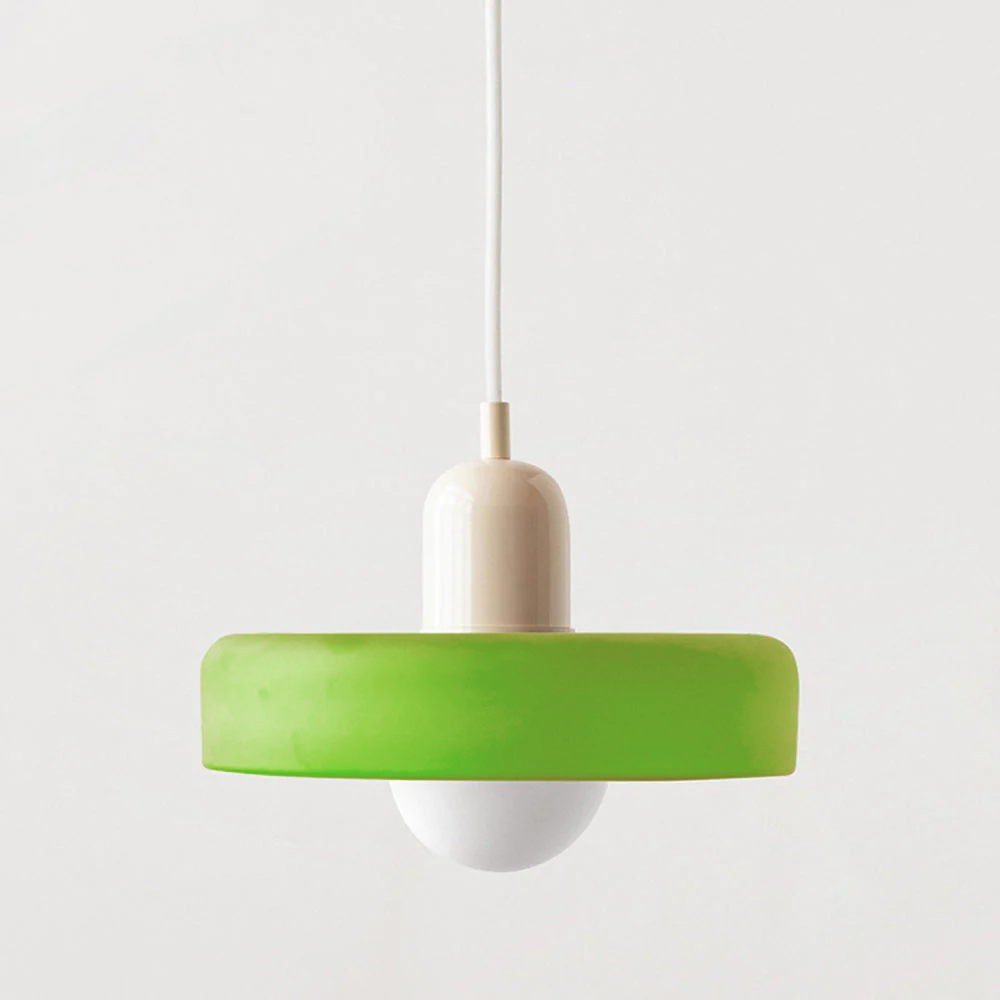 Warm, cozy lighting from an artistic Bauhaus glass hanging lamp.