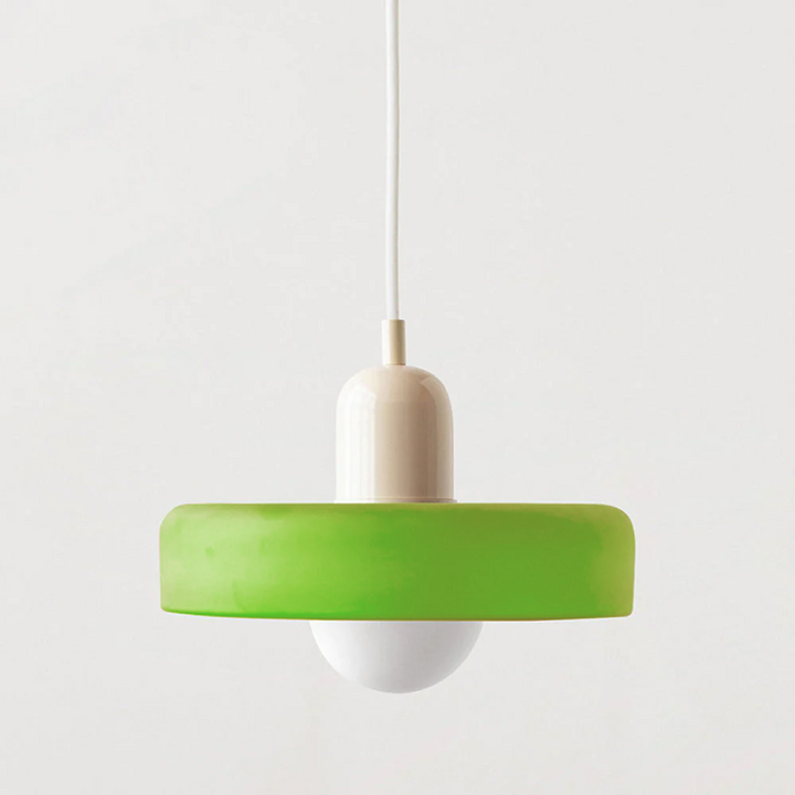 Warm, cozy lighting from an artistic Bauhaus glass hanging lamp.