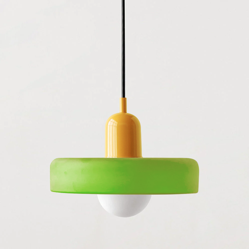 The beauty of colored glass in a striking Bauhaus pendant light.