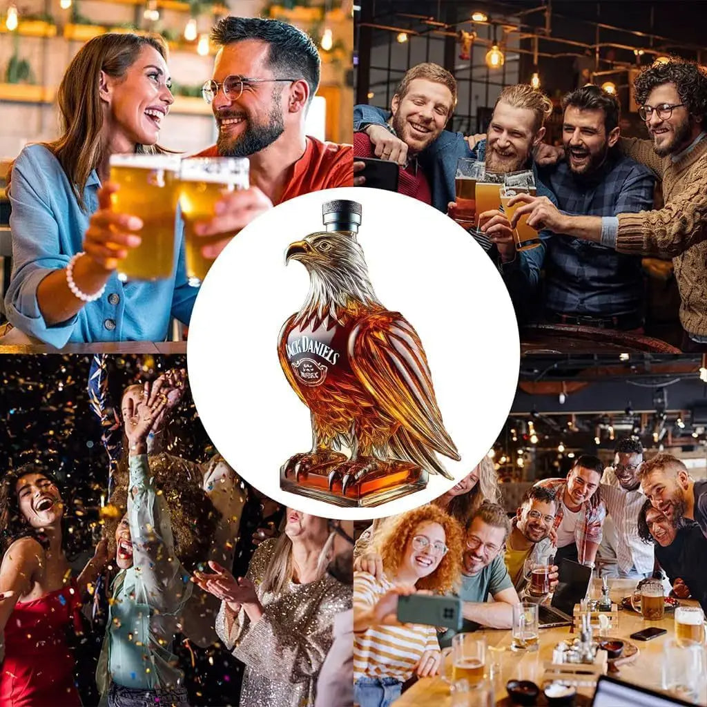 Elegant glass decanter shaped like an eagle, a unique statement piece for any bar.