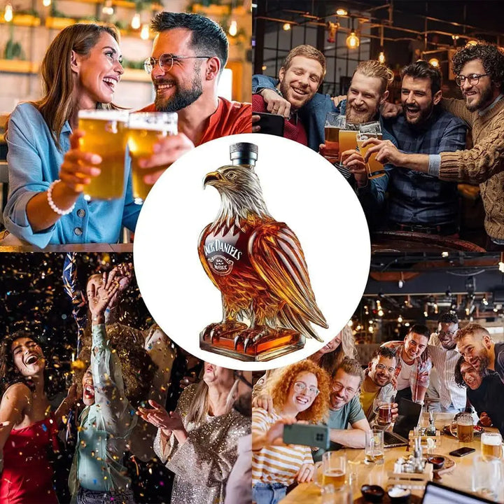 Elegant glass decanter shaped like an eagle, a unique statement piece for any bar.