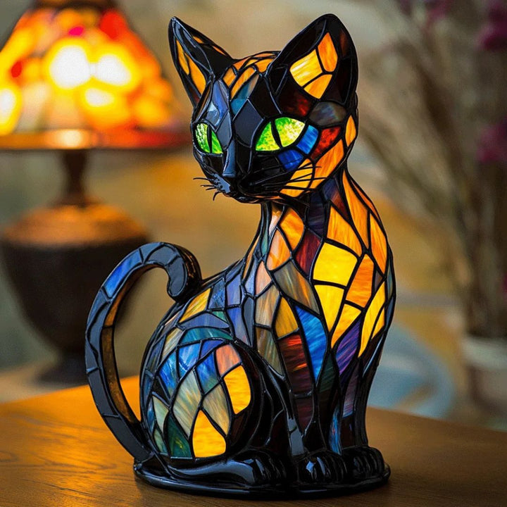 Artistic mosaic cat lamp casting warm ambient light, perfect as a unique decorative table lamp for home decor.