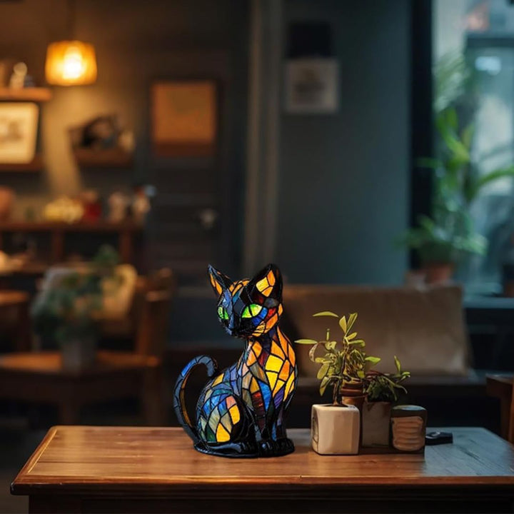 Beautiful mosaic cat lamp, a decorative centerpiece for living room or bedroom, with warm ambient glow.