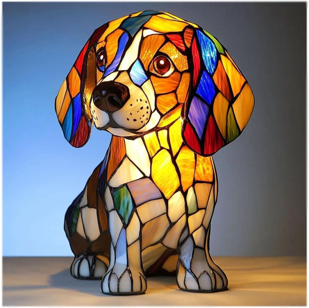 Artistic mosaic dog table lamp. Decorative accent light for home decor. Perfect pet lover gift.