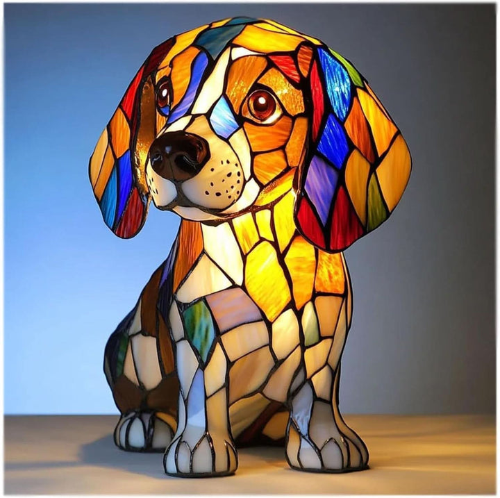 Artistic mosaic dog table lamp. Decorative accent light for home decor. Perfect pet lover gift.