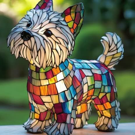 Unique mosaic dog lamp, an artistic statement piece. Decorative table light for distinctive home decor.