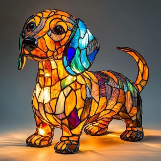 Decorative dog breed accent lamp. Mosaic table light creating an artistic, warm ambiance for homes.
