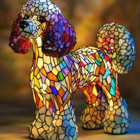 Decorative dog accent lamp with beautiful mosaic design. Creates an atmospheric glow for any room.