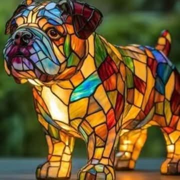 Pet lover gift: Artistic mosaic dog lamp. Unique table light for animal decor and warm home ambiance.