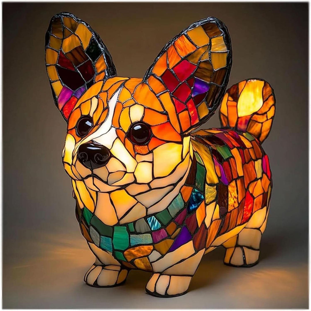 Elegant German Shepherd mosaic lamp. Artistic table light, unique animal decor for living rooms or bedrooms.