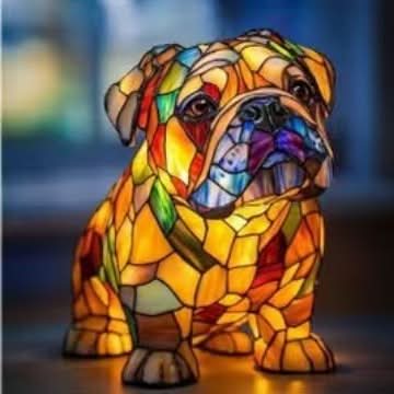 Artistic dog mosaic lamp providing an atmospheric glow. Unique decorative table lamp for home lighting.