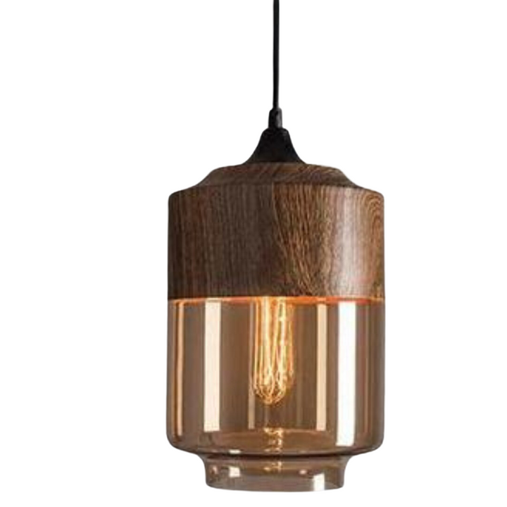 Close-up of Arven wooden pendant light showcasing natural grain