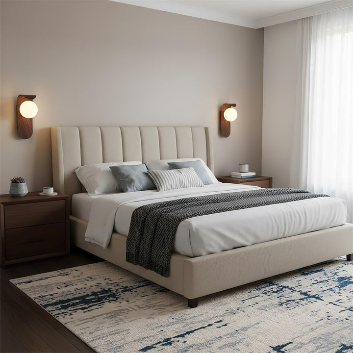Ambient wood effect LED lighting, stylish wall lamp for modern home interiors.