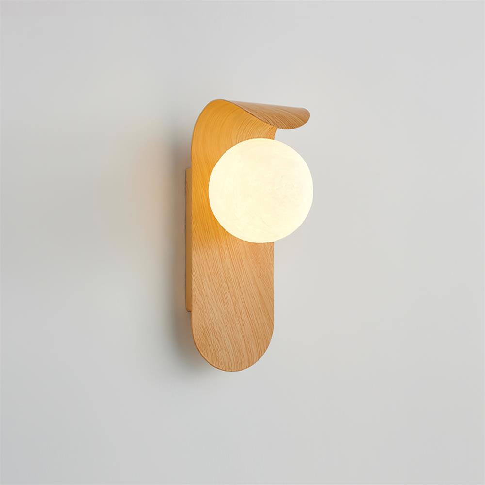 Stylish wood effect LED wall fixture, energy-saving indoor lighting solution.