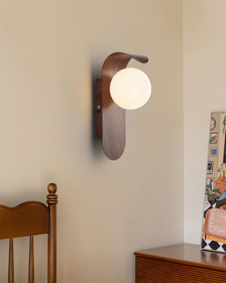 Unique wood effect LED indoor wall light, creating a cozy atmosphere.